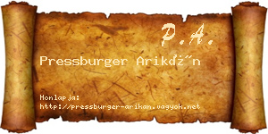 Pressburger Arikán névjegykártya